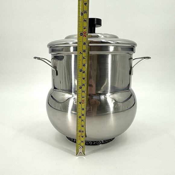 Oneida Custom 18/8 Stainless Ice Bucket MCM Ornate Floral Trim with Black Inlay - Picture 10 of 14